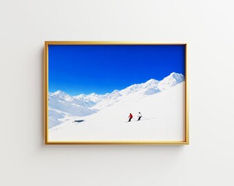 Alpine Ski Poster Set, Minimalist Snow Mountain Wall Art, Skier Landscape Print, Winter Lodge Decor, 5 Variants