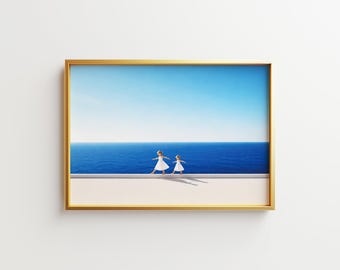 Sisters by the Sea Poster – Coastal Childhood Wall Art, Two Girls Summer Print (Digital Download)