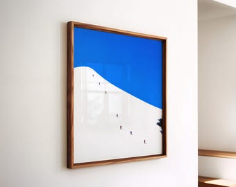 Minimalist Ski Poster, Alpine Wall Art, Blue White Mountain Print, Modern Winter Landscape, Skiers Poster, Digital Download, 5 Layouts