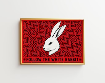 White Rabbit Maze Poster, Red Black Pop Art Quote Print (Digital Download)