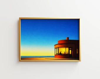 Mid Century Coastal Diner Print, Romantic Couple Wall Art (Digital Download)