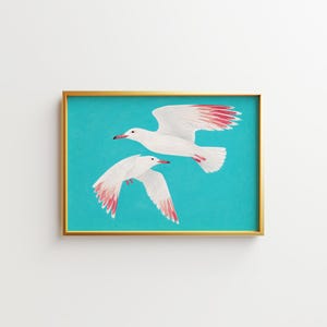 Two White Seagulls Poster – Minimalist Coastal Bird Art (Digital Download)