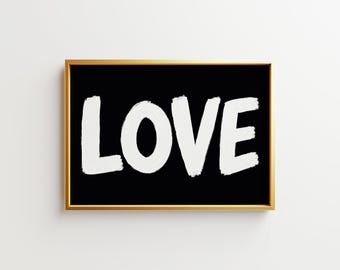 LOVE Poster - 5 Color Options, Bold Typography Wall Art, Romantic Printable, Valentine Decor, Couple Gift, Modern Pop Art