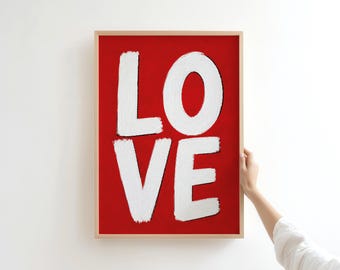 LOVE Poster - 5 Color Options - Bold Typography Wall Art, Romantic Printable, Valentine Decor, Couple Gift, Vertical Pop Art