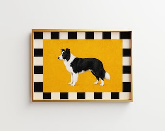 Border Collie Poster Set -  4 Color Options - Dog Poster, Checkered Border Print, Colorful Pet Decor, Printable Dog Gift, Home Decor