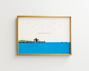 Waiting, But Not Lost Poster Set of 5 - Peaceful Moment Minimal Coastal Quote Wall Art, Digital Download, Horizontal Vertical Square Layouts
