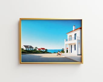 Nostalgic Coastal Villa Print – Childhood Summer Vacation Wall Art (Digital Download)
