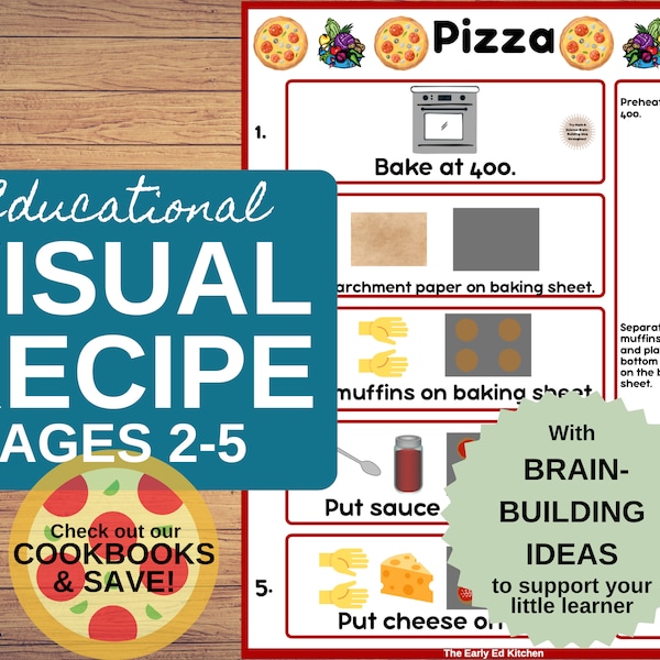 Pizza Visual Recipe from Cookbook for Kids, Christmas Gift for 3 Year Old Girl, STEM Toy for Pre-K, Indoor Activity for Children