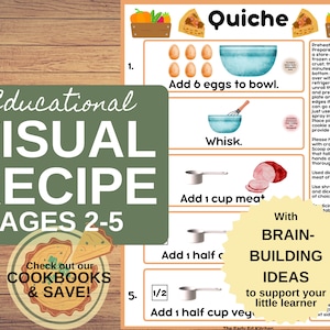 Quiche-Kleinkind-Rezeptkarten aus dem Kinderkochbuch, Geburtstagsgeschenk 3-jähriges Mädchen, Lernspielzeug für 2-jährige, Lernaktivität für Mädchen