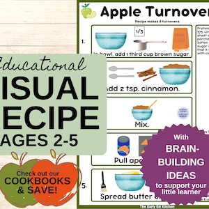 Cartão de receitas da Apple para crianças, livro de receitas infantis, presente de Natal para crianças, necessidades especiais para impressão visual, atividade de intervenção precoce