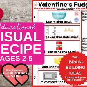 Valentinstag Kleinkind Rezept Karte aus Kinder Kochbuch, Geburtstagsgeschenk 3 Jahre altes Mädchen, Lernspielzeug für 2 Jahre alt, Lernaktivität für Jungen