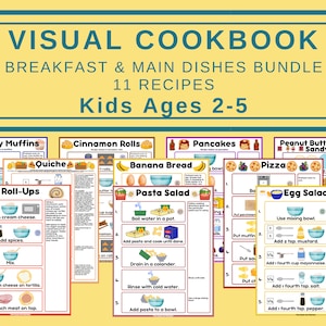 Bundle Kids Recipe Book, Preschool Cookbook Printable, Birthday Gift for Granddaughter, Montessori Homeschool Baking Activity for 2 Year Old image 1