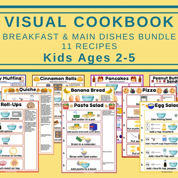 Bundle livre de recettes pour enfants, livre de cuisine préscolaire imprimable, cadeau d'anniversaire pour petite-fille, activité de cuisson Montessori Homeschool pour 2 ans