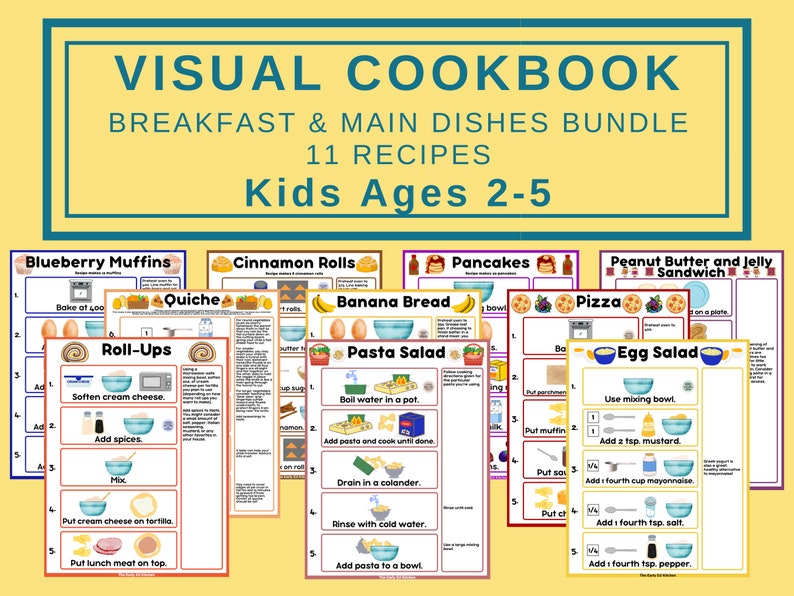 Bundle Kids Recipe Book, Preschool Cookbook Printable, Birthday Gift for Granddaughter, Montessori Homeschool Baking Activity for 2 Year Old image 1