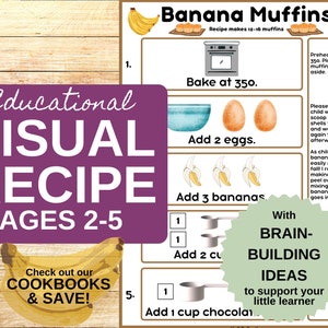 Bananen-Muffin-Kleinkind-Rezeptkarten aus dem Kinderkochbuch, Geburtstagsgeschenk 3-jähriges Mädchen, Lernspielzeug für 2-jährige, Jungen-Lernaktivität
