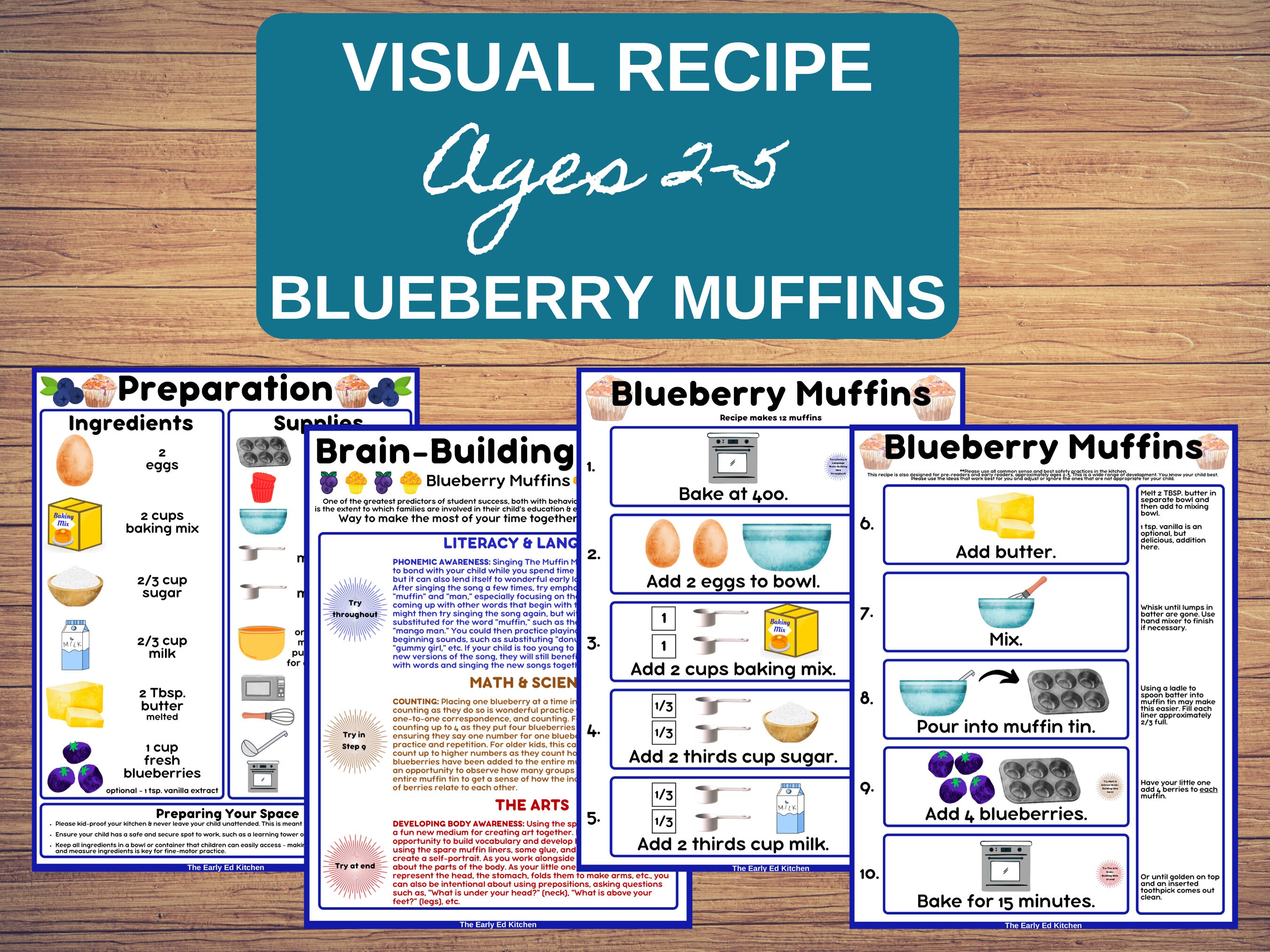 Blueberry Muffin Visual Recipe Card for Kids (printable Digital ...