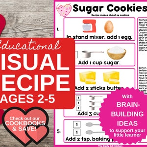 Cartão de receitas de biscoitos de açúcar para crianças do livro de receitas infantis, presente de Natal para crianças, necessidades especiais para impressão visual, intervenção precoce