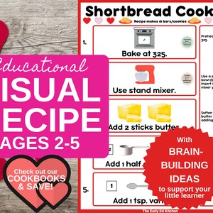 Cartão de receitas de shortbread para crianças do livro de receitas infantis, presente de Natal para crianças, necessidades especiais para impressão visual, atividade de intervenção precoce