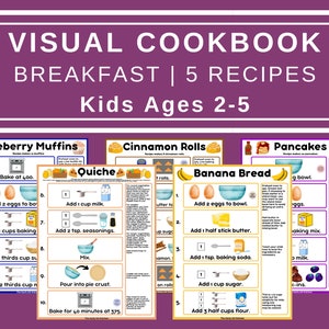 Frühstück Kinder Rezept Buch, Vorschul-Kochbuch druckbar, Geburtstagsgeschenk für Enkelin, Montessori Homeschool Backen Aktivität für Mädchen
