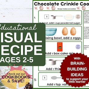 Cartão de receita de biscoito de chocolate para crianças, livro de receitas infantil, presente de Natal de última hora, atividade visual para necessidades especiais para impressão