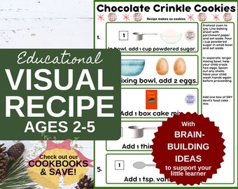 Chocolate Crinkle Cookie Recipe Card for Kids from Childrens Cookbook, Last Minute Christmas Gift, Special Needs Visual Printable Activity