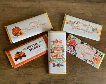 FULLY ASSEMBLED Thanksgiving Chocolate Bars, Thanksgiving Party Favors, Thanksgiving Table Favors, Set of 20