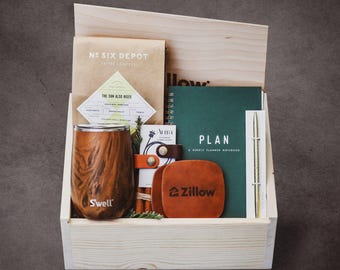 Personalized Luxury Client Thank You Gift | Employee Appreciation Gift | Custom Logo Engraved Wooden Box | Corporate Gift | Coffee Gift Set