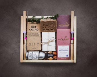 Personalized Campfire Gift Box - Custom Engraved Hardwood Box with S’mores Kit, Camp Essentials & Cozy Blanket Options