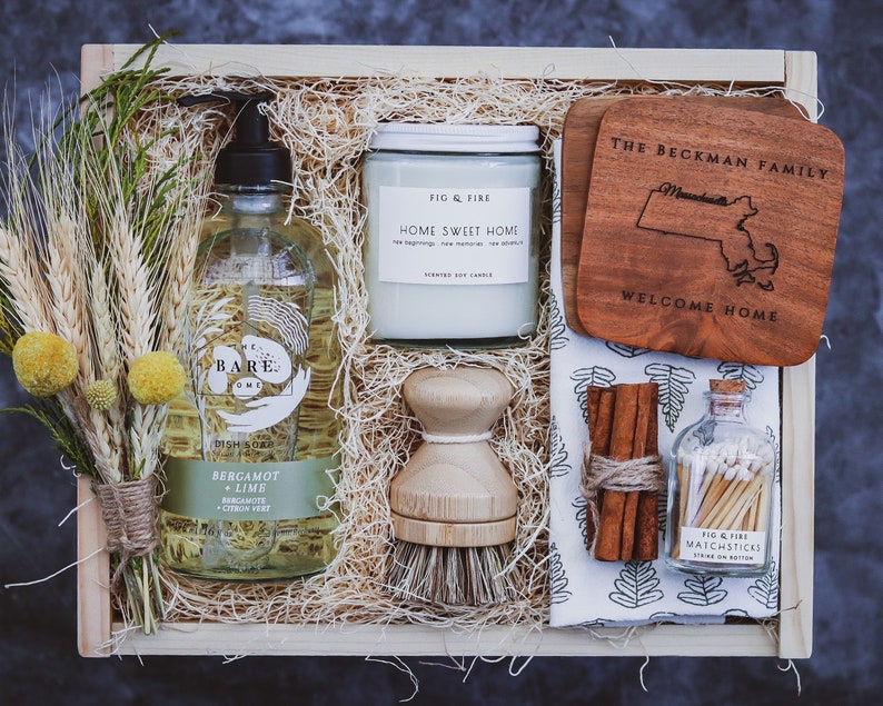 Housewarming Gift Box With Custom Engraved Coasters Closing Etsy