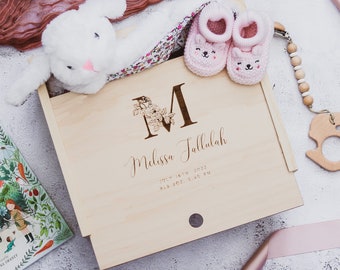 Personalized Handmade Monogram Baby Keepsake Box – Custom Engraved Pine Wood Baby Memory Box | Baby Girl Boy Gift Box