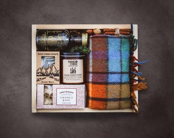 Personalized Luxury Housewarming Gift with Tartan Wool Blanket in Custom Engraved Wood Box | Luxury Real Estate | Client Thank You