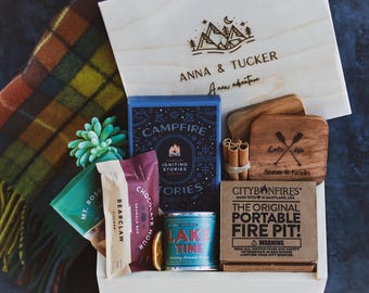 Personalized Lake House Gift Box | Custom Engraved Coasters, Artisan Snacks & Outdoor Essentials | Housewarming Gift