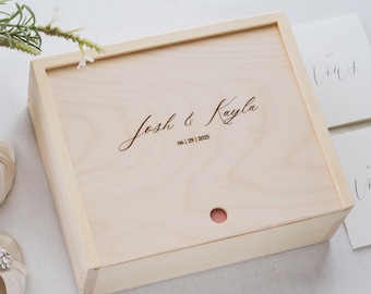 Personalized Engraved Wedding Memory Box | 12x10 Pine Wood Wedding Memories Photos Storage Box | Wedding Keepsake Box | Anniversary Gift