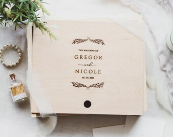 Personalized Wedding Memory Box – Handmade Engraved Pine Keepsake Gift