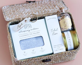Personalized Lavender Self-care Gift Basket w/ Engraved Keychain | Luxury Mother’s Day Gift | Useful Gift Box for Mom