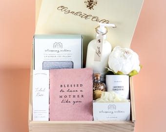 Personalized Luxury Mother's Day Gift – Lavender Self Care Gift for Mom with Eye Pillow & Engraved Keepsake Box | Care Package For Mom