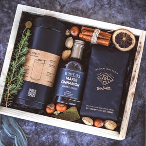 Personalized Coffee Gift Set | Coffee Lover Gift w/ French Press, Artisan Beans & Engraved Wooden Box | Corporate Gift | Client Thank You image 1