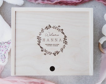 Engraved Baby Box With Name, Baby Girl Keepsake Box, Baby Treasure Box, Personalized New Baby Box, Baby Girl Box, Wood Gift Box With Name