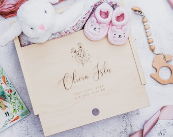 Personalized Handmade Baby Girl Keepsake Box | Engraved Pine Wood Baby Treasure Box | Baby Memory Box | Baby Girl Gift Box