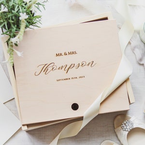 Custom Engraved Box for Cards Letters Photos, Wedding Day Memory Box, Personalized Wooden Memorial Box, Engagement Gift, Mementos Box