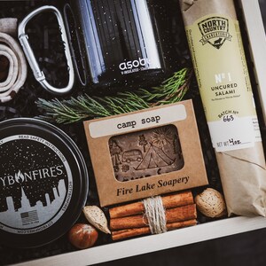 Personalized Outdoor Gift Box w/ Camping Essentials, Cozy Blanket & Custom Engraved Wooden Box | New Adventure Gift Set | Retirement Gift image 7