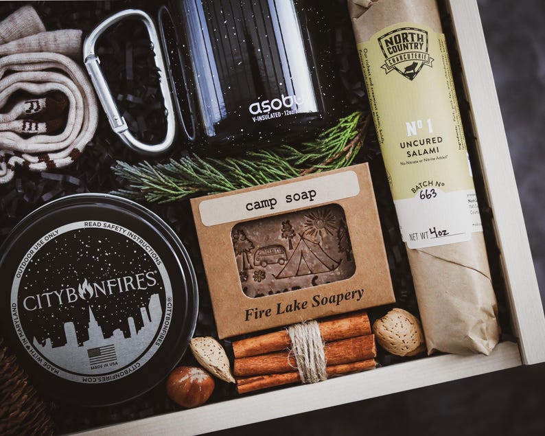 Personalized Outdoor Gift Box w/ Camping Essentials, Cozy Blanket & Custom Engraved Wooden Box | New Adventure Gift Set | Retirement Gift image 7