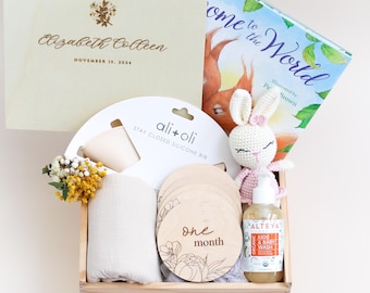 Personalized Baby Gift Set, New Parents Gift, Gift For Baby Girl, Baby Shower Gift, New Mom Gift, Custom Engraved Newborn Gift Box