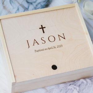 Personalized Baptism Keepsake Box – Engraved Pine Wood Baby Memory Box | Baby Girl Boy Gift Box | Baby Box with Name