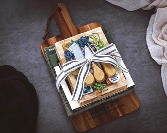 Personalized Engraved Charcuterie Board Set w/ Wooden Serving Board, Cheese Tools & Recipe Cards | Appreciation Thank You Gift