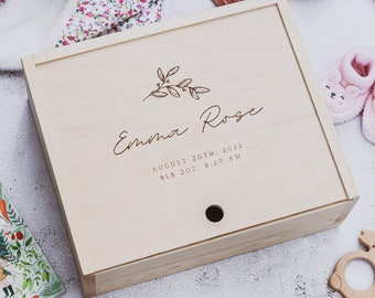 Personalized Handmade Baby Girl Keepsake Box – Engraved Pine Wood Baby Memory Box