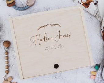 Personalized Handmade Baby Keepsake Box – Custom Engraved Pine Wood Baby Memory Box