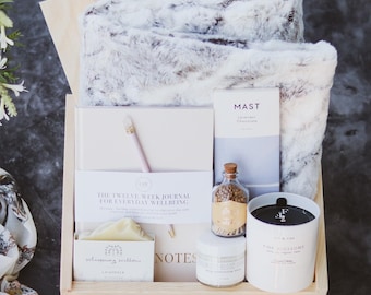 Personalized Luxury Self Care Gift Box w/Cozy Blanket | Thank You Client Gift | Spa Relaxation Gift | Wellness Gift Set