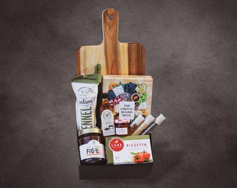 Personalized Charcuterie Gift Box With Custom Engraved Cutting Board, Charcuterie Cards, Salami & Artisan Snacks | Thank You Gift