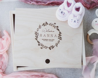 Personalized Baby Girl Keepsake Box – Engraved Pine Wood Baby Memory Box
